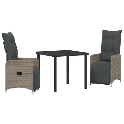 Tuin eettafelset met kussen 3 pcs Grijs poly rattan