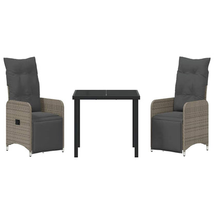 Tuin eettafelset met kussen 3 pcs Grijs poly rattan