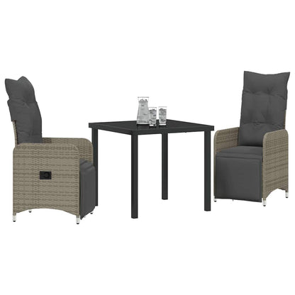 Tuin eettafelset met kussen 3 pcs Grijs poly rattan
