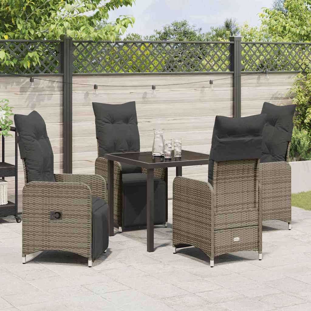 Tuin eettafelset met kussen 5 pcs Grijs poly rattan