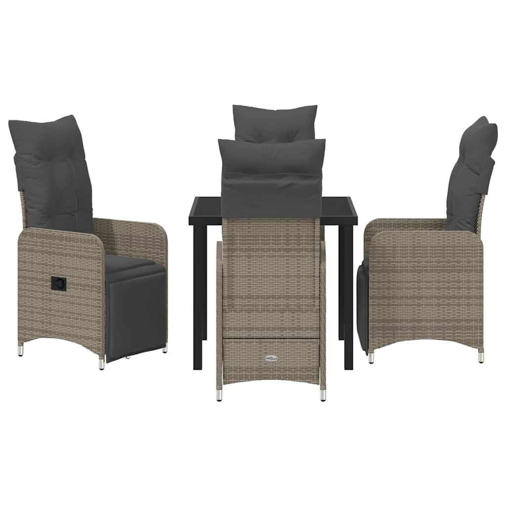 Tuin eettafelset met kussen 5 pcs Grijs poly rattan