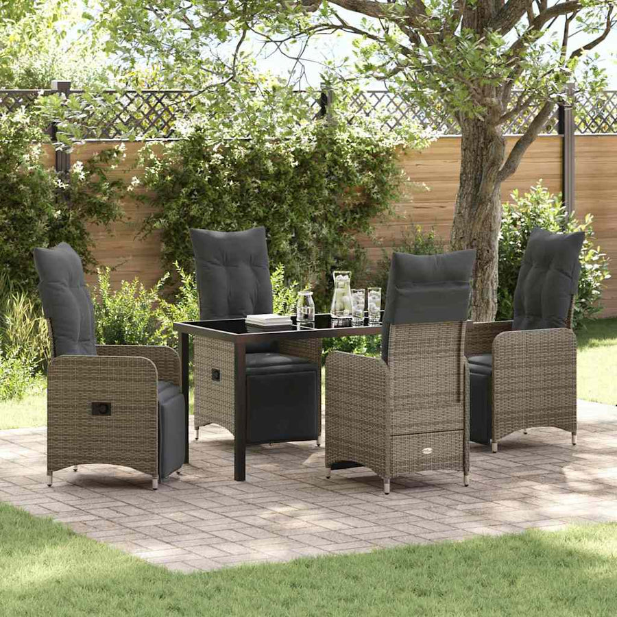 Tuin eettafelset met kussen 5 pcs Grijs poly rattan