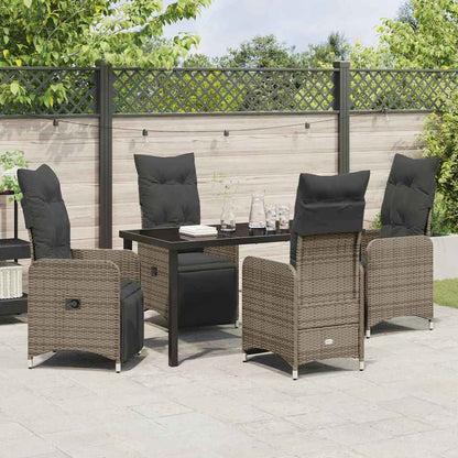 Tuin eettafelset met kussen 5 pcs Grijs poly rattan