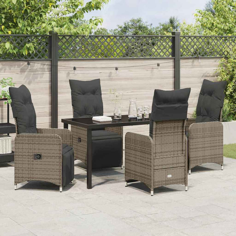 Tuin eettafelset met kussen 5 pcs Grijs poly rattan