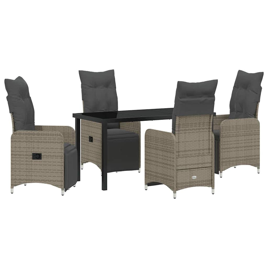 Tuin eettafelset met kussen 5 pcs Grijs poly rattan