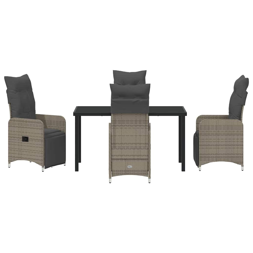 Tuin eettafelset met kussen 5 pcs Grijs poly rattan