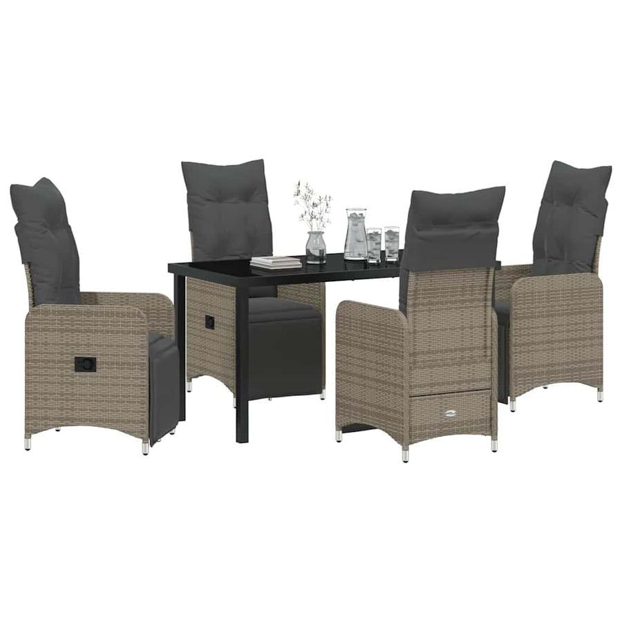Tuin eettafelset met kussen 5 pcs Grijs poly rattan
