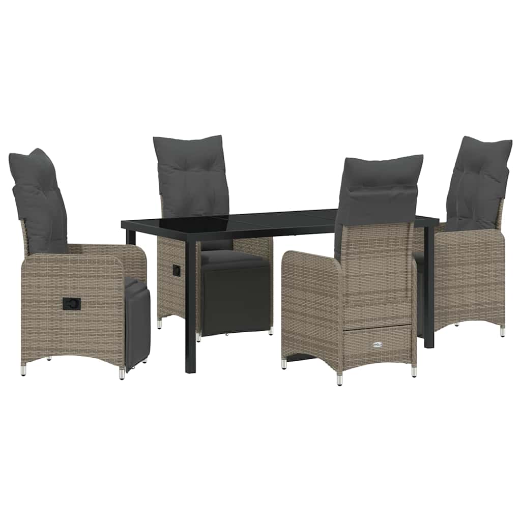 Tuin eettafelset met kussen 5 pcs Grijs poly rattan
