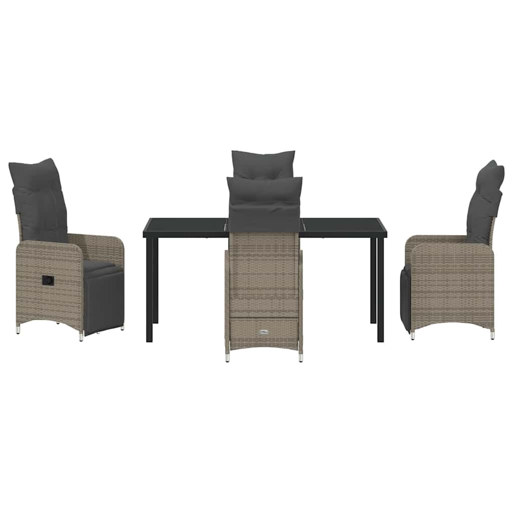 Tuin eettafelset met kussen 5 pcs Grijs poly rattan