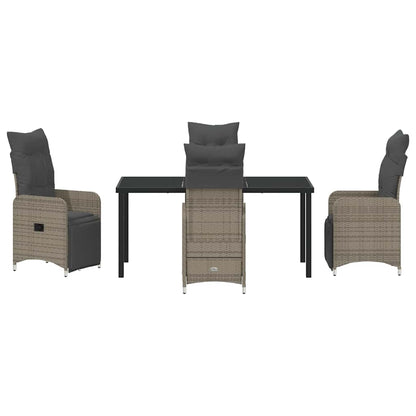 Tuin eettafelset met kussen 5 pcs Grijs poly rattan