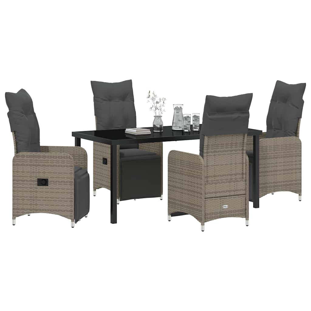 Tuin eettafelset met kussen 5 pcs Grijs poly rattan