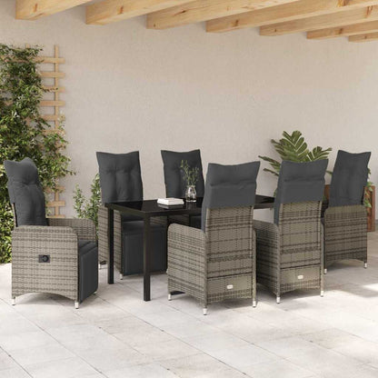 Tuin eettafelset met kussen 7 pcs Grijs poly rattan