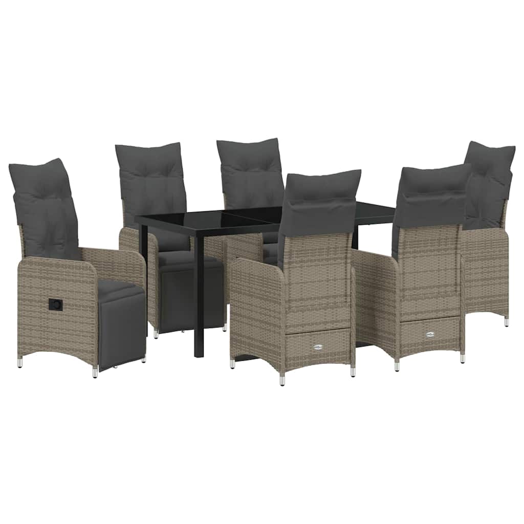 Tuin eettafelset met kussen 7 pcs Grijs poly rattan
