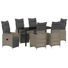 Tuin eettafelset met kussen 7 pcs Grijs poly rattan