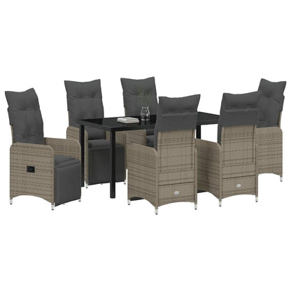 Tuin eettafelset met kussen 7 pcs Grijs poly rattan
