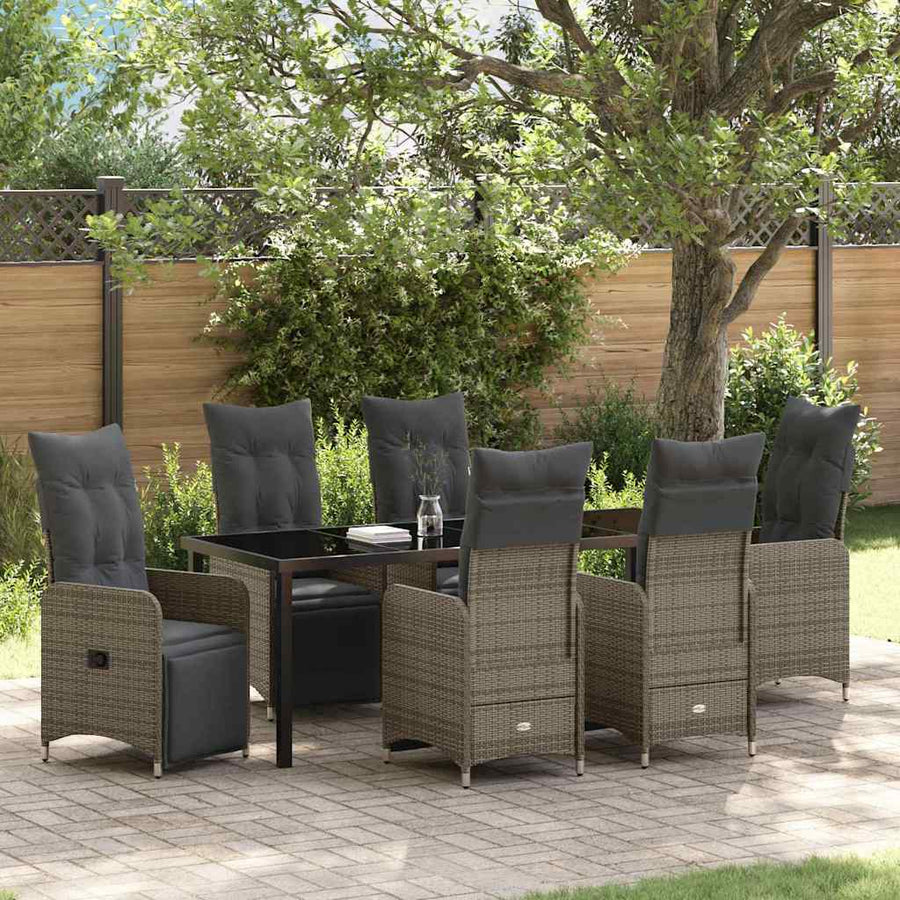 Tuin Eetset met kussen 7 pcs Grijs Poly riet