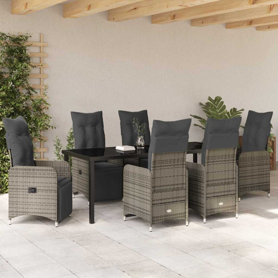 Tuin Eetset met kussen 7 pcs Grijs Poly riet