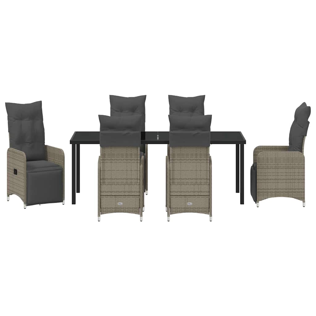 Tuin Eetset met kussen 7 pcs Grijs Poly riet