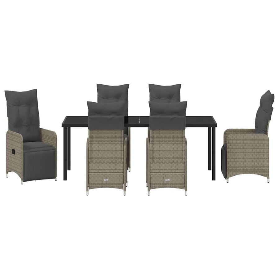Tuin Eetset met kussen 7 pcs Grijs Poly riet