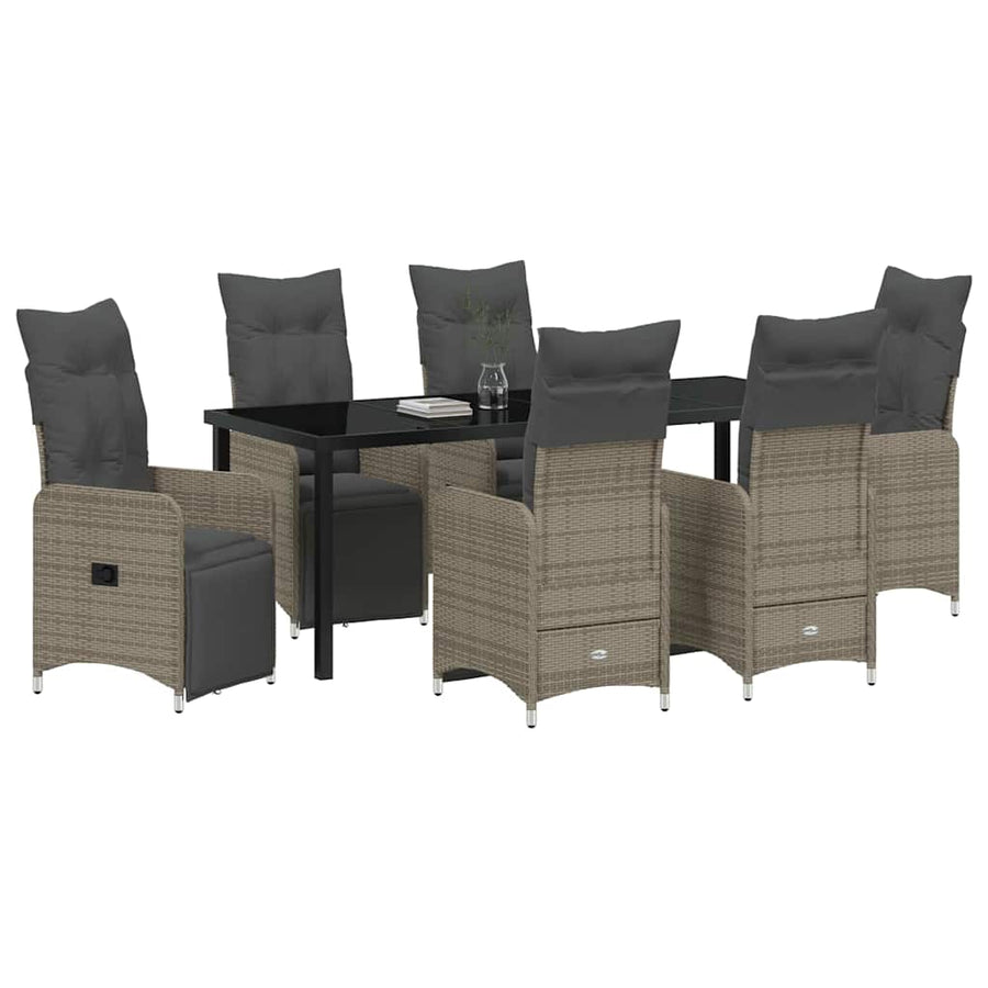Tuin Eetset met kussen 7 pcs Grijs Poly riet