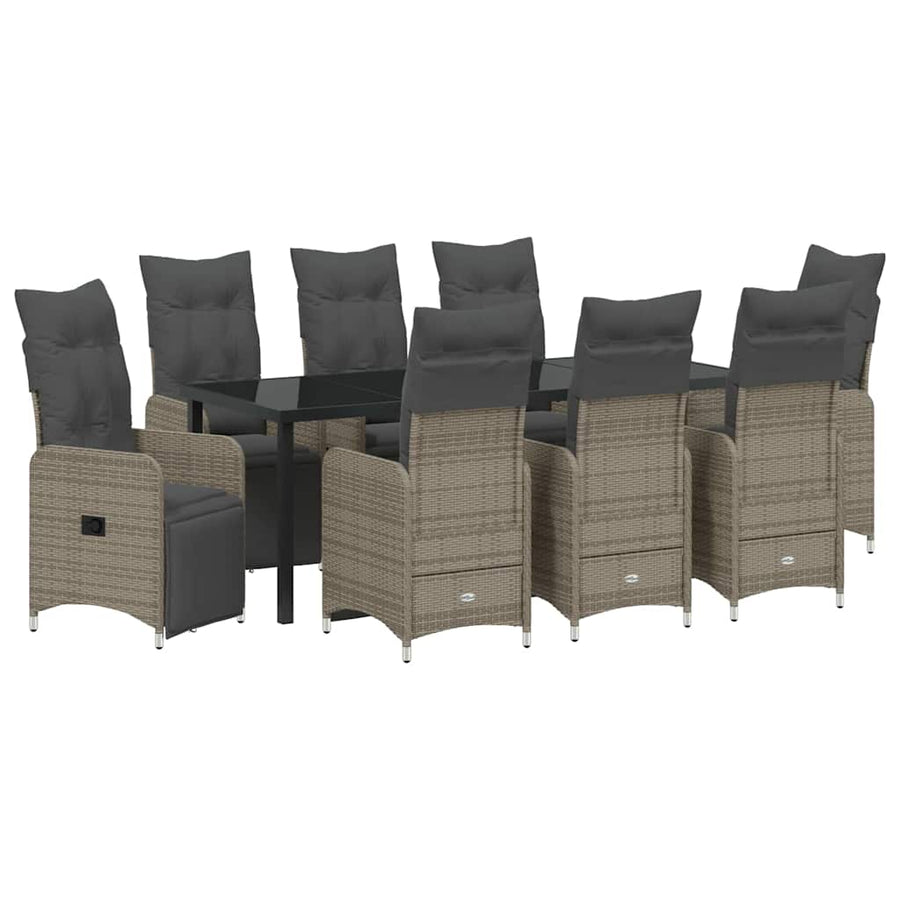 Tuin Eetset met kussen 9 pcs Grijs Poly riet