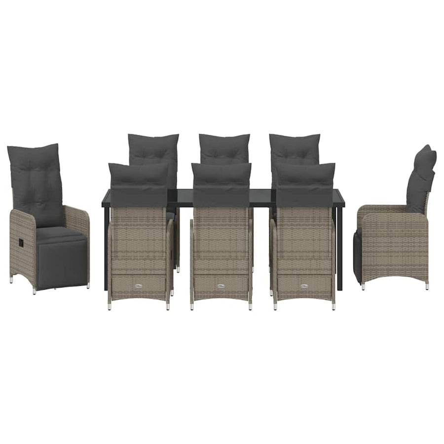 Tuin Eetset met kussen 9 pcs Grijs Poly riet