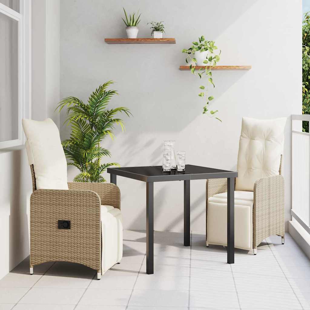 Tuin eettafelset met kussen 3 pcs Beige poly rattan