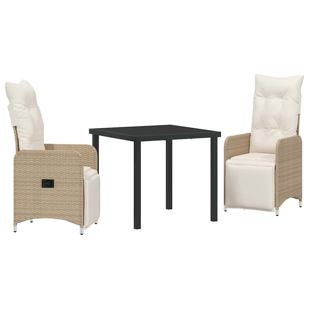 Tuin eettafelset met kussen 3 pcs Beige poly rattan