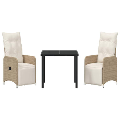 Tuin eettafelset met kussen 3 pcs Beige poly rattan