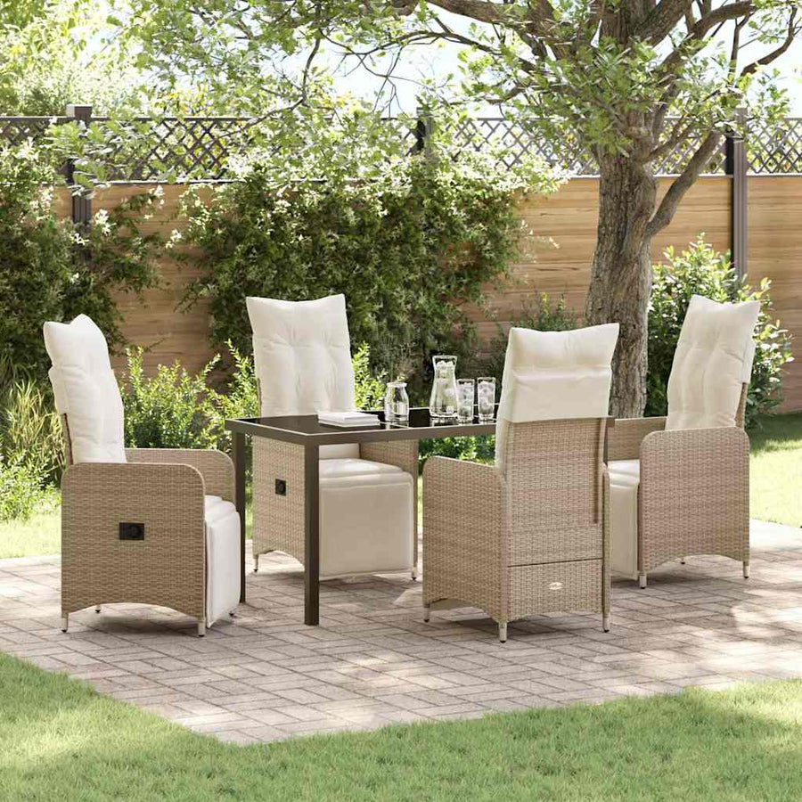 Tuin eettafelset met kussen 5 pcs Beige poly rattan