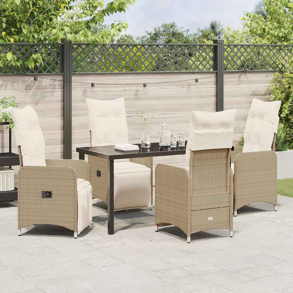 Tuin eettafelset met kussen 5 pcs Beige poly rattan