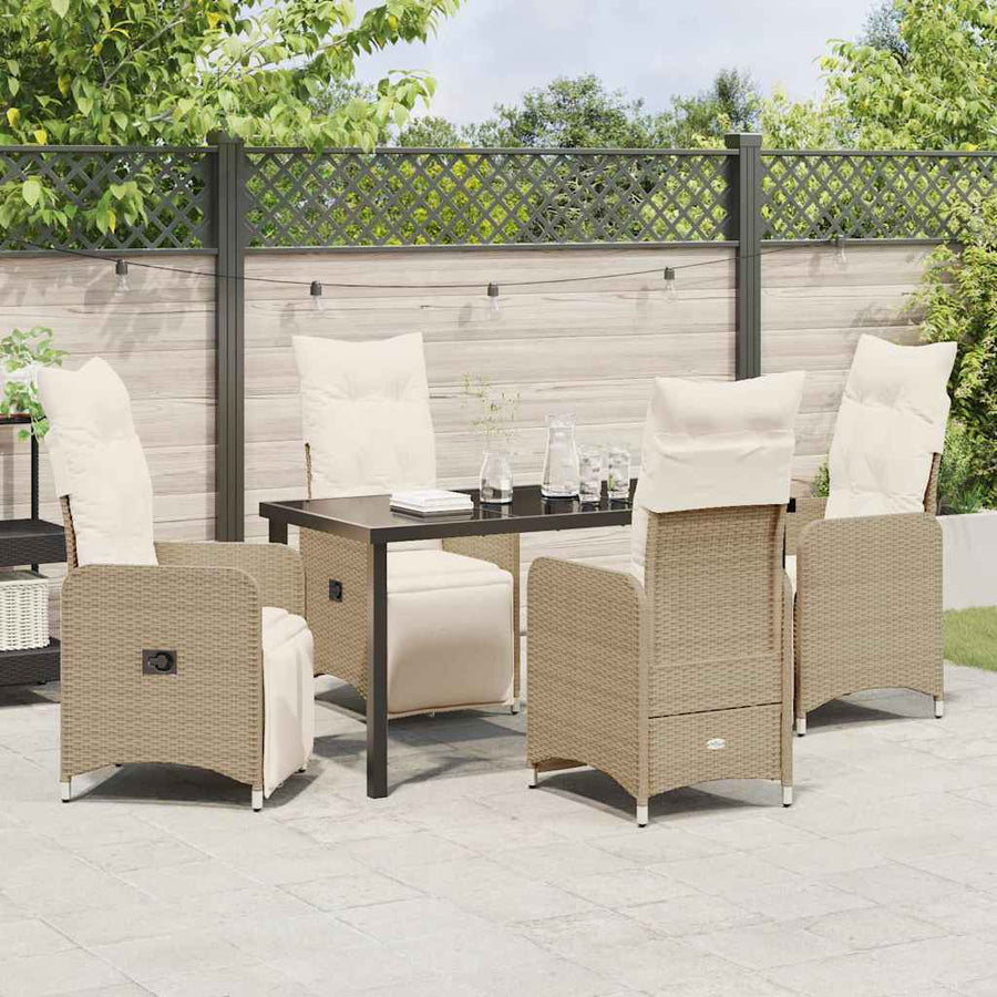 Tuin eettafelset met kussen 5 pcs Beige poly rattan