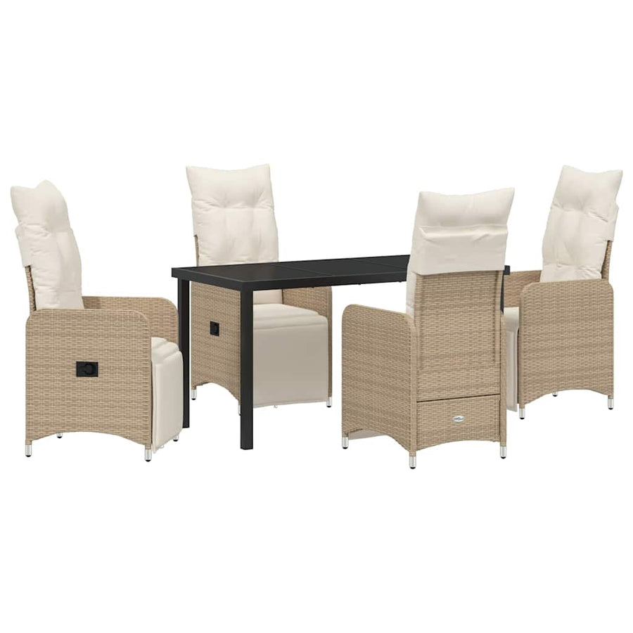 Tuin eettafelset met kussen 5 pcs Beige poly rattan
