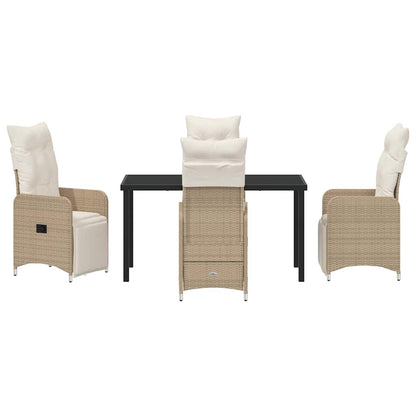 Tuin eettafelset met kussen 5 pcs Beige poly rattan