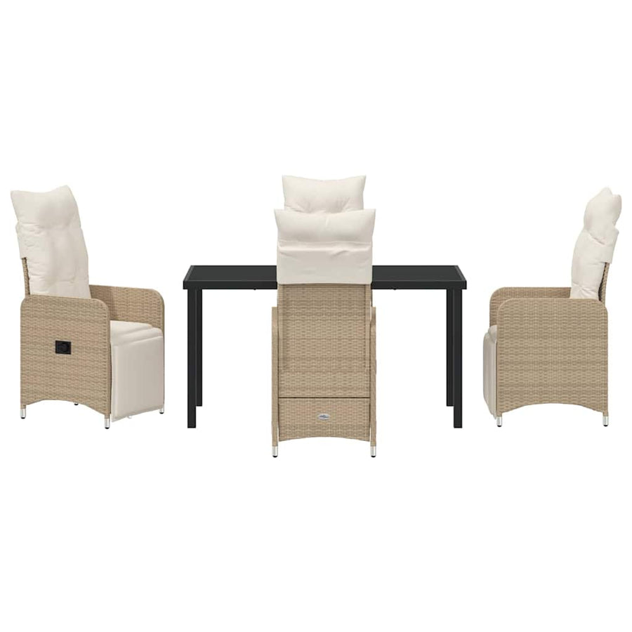 Tuin eettafelset met kussen 5 pcs Beige poly rattan