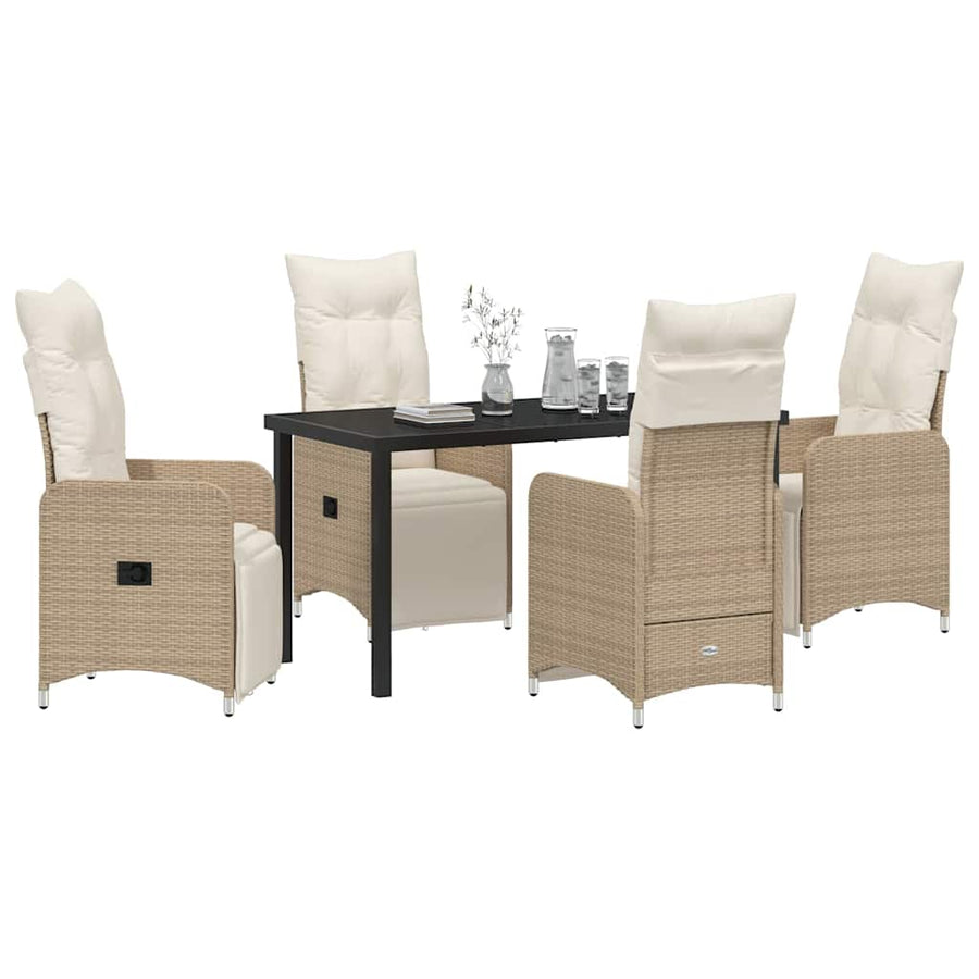 Tuin eettafelset met kussen 5 pcs Beige poly rattan