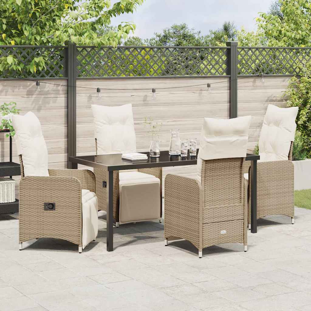 Tuin eettafelset met kussen 5 pcs Beige poly rattan