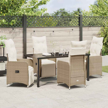 Tuin eettafelset met kussen 5 pcs Beige poly rattan