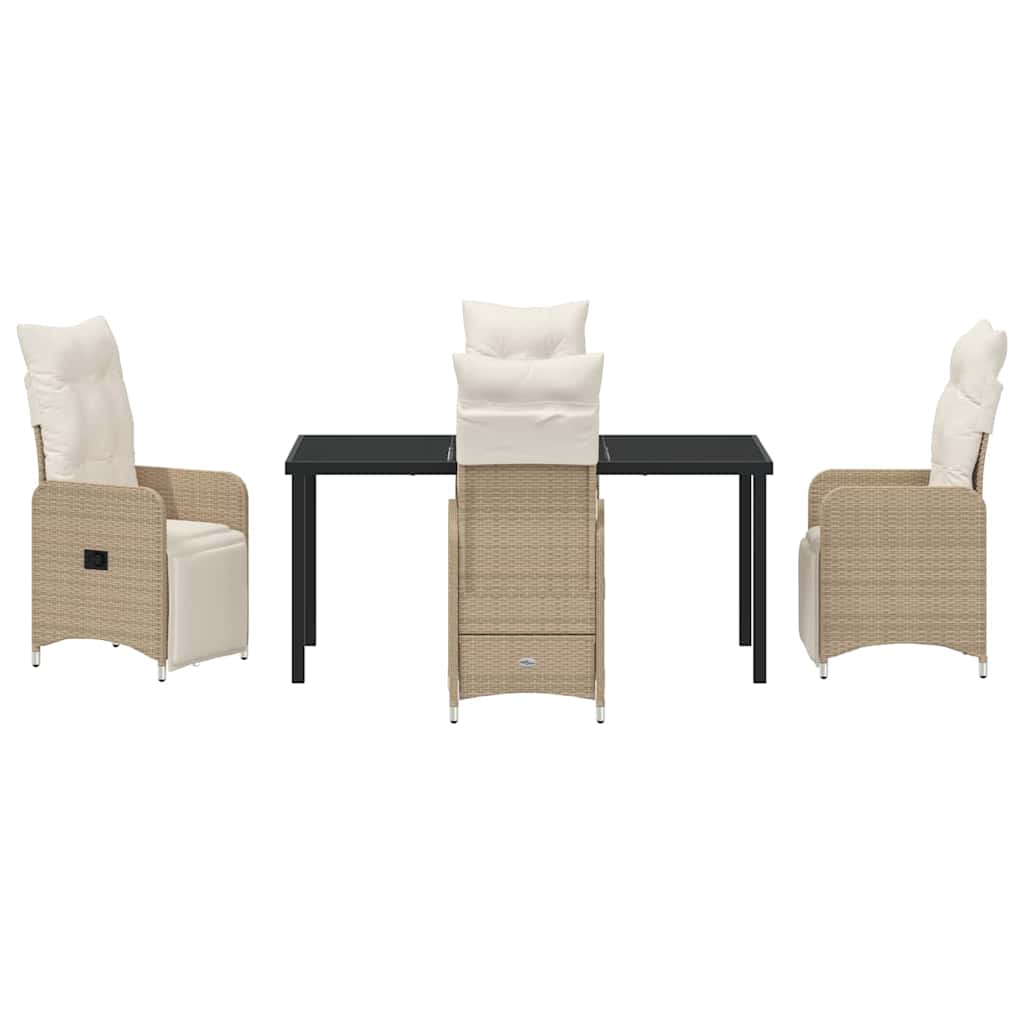 Tuin eettafelset met kussen 5 pcs Beige poly rattan