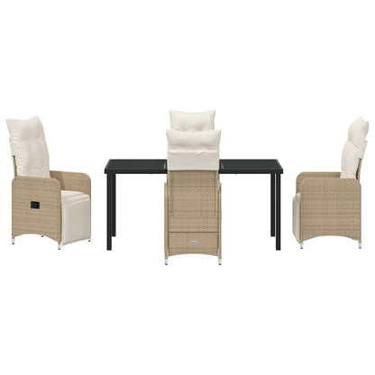 Tuin eettafelset met kussen 5 pcs Beige poly rattan