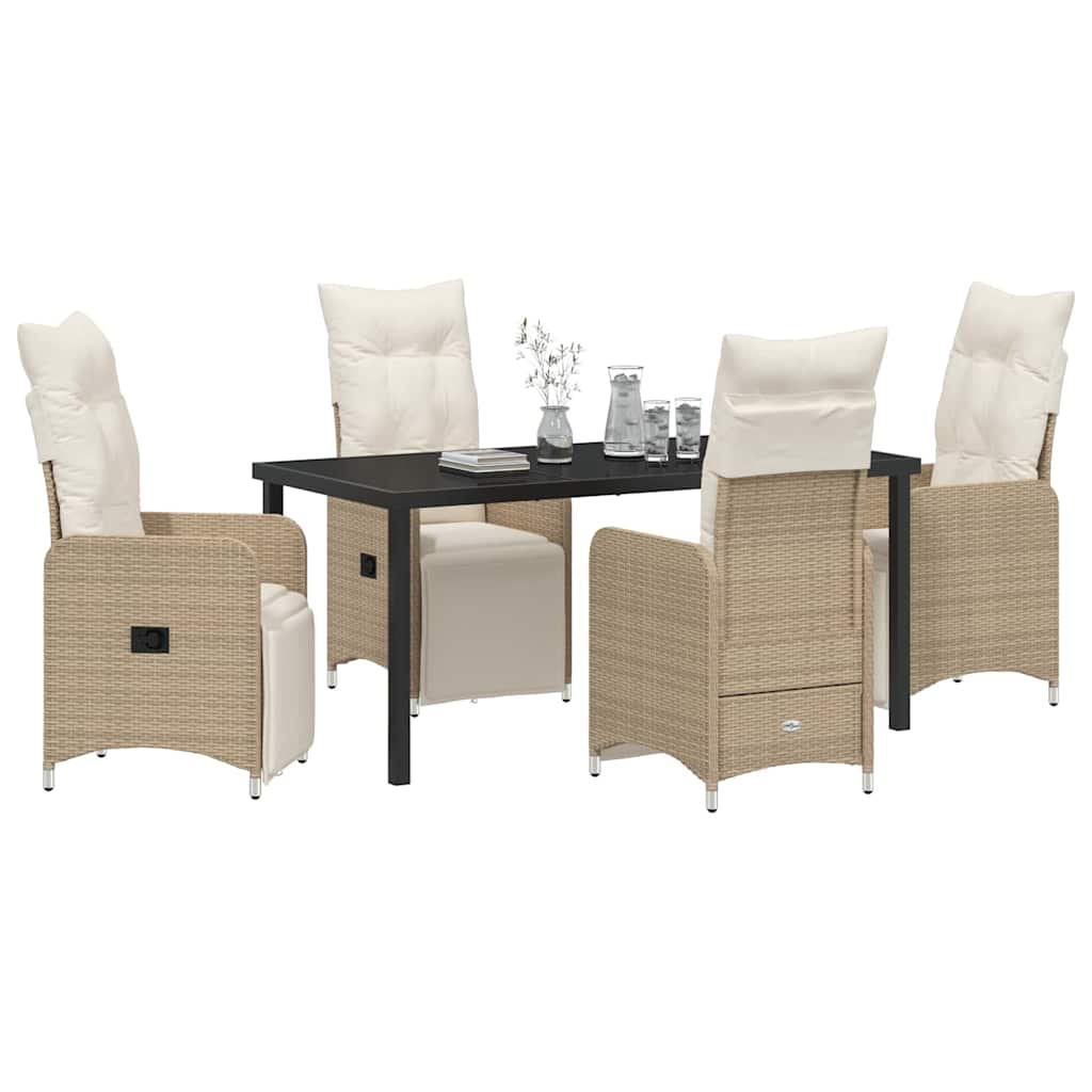 Tuin eettafelset met kussen 5 pcs Beige poly rattan