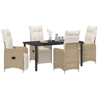 Tuin eettafelset met kussen 5 pcs Beige poly rattan