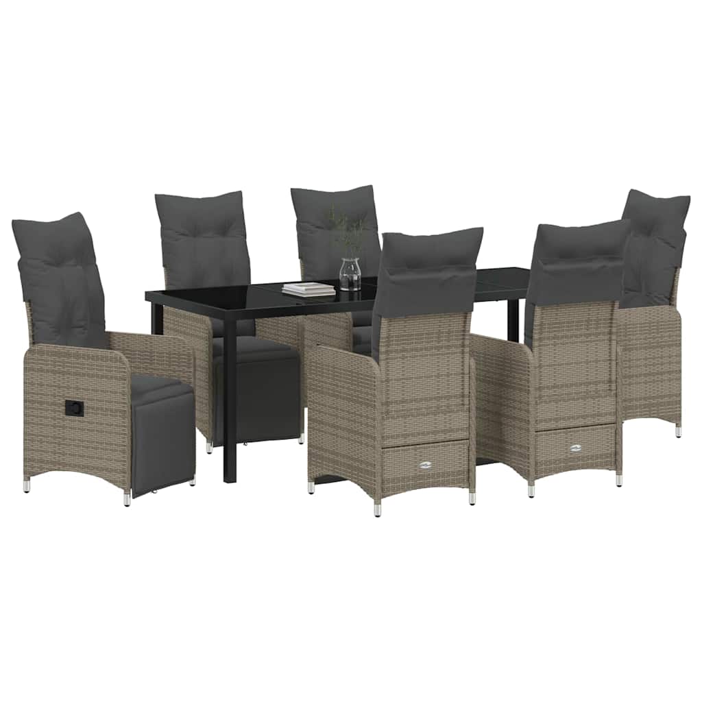 Tuin Eetset Met Kussen 7 Pcs Beige Poly Riet
