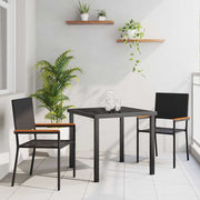 Garden dining set with cushion 3 pcs Black poly rattan