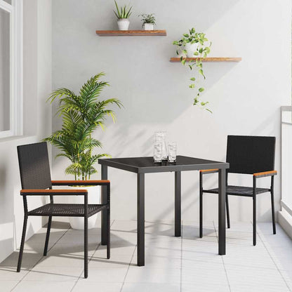 Tuin eettafelset met kussen 3 pcs Zwart poly rattan