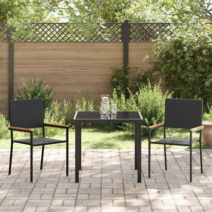 Tuin eettafelset met kussen 3 pcs Zwart poly rattan