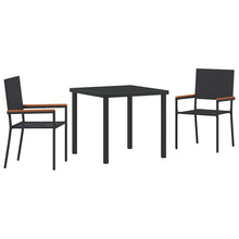 Tuin eettafelset met kussen 3 pcs Zwart poly rattan