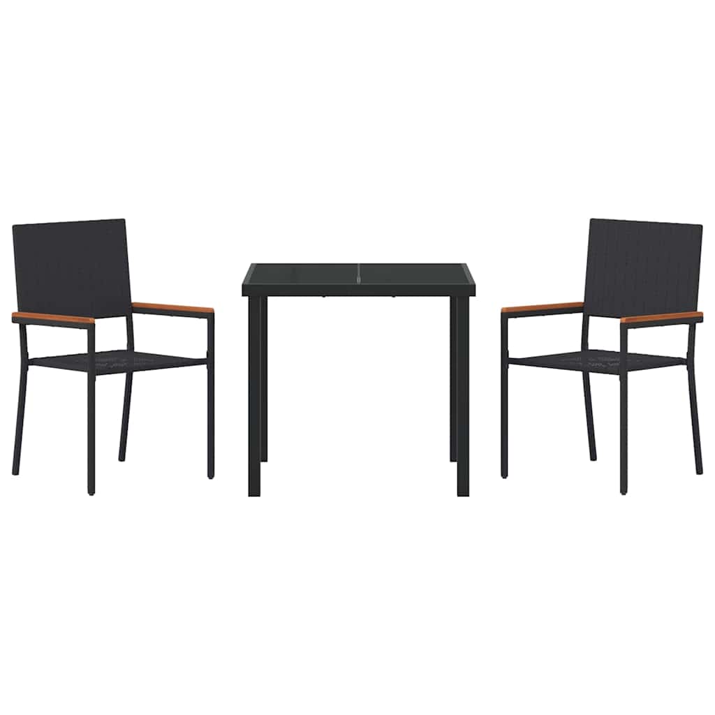 Tuin eettafelset met kussen 3 pcs Zwart poly rattan