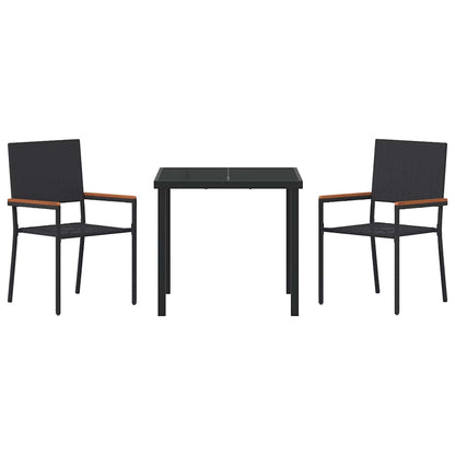 Tuin eettafelset met kussen 3 pcs Zwart poly rattan
