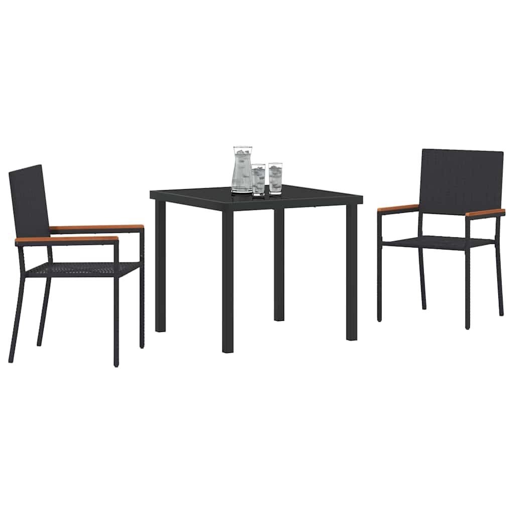 Tuin eettafelset met kussen 3 pcs Zwart poly rattan